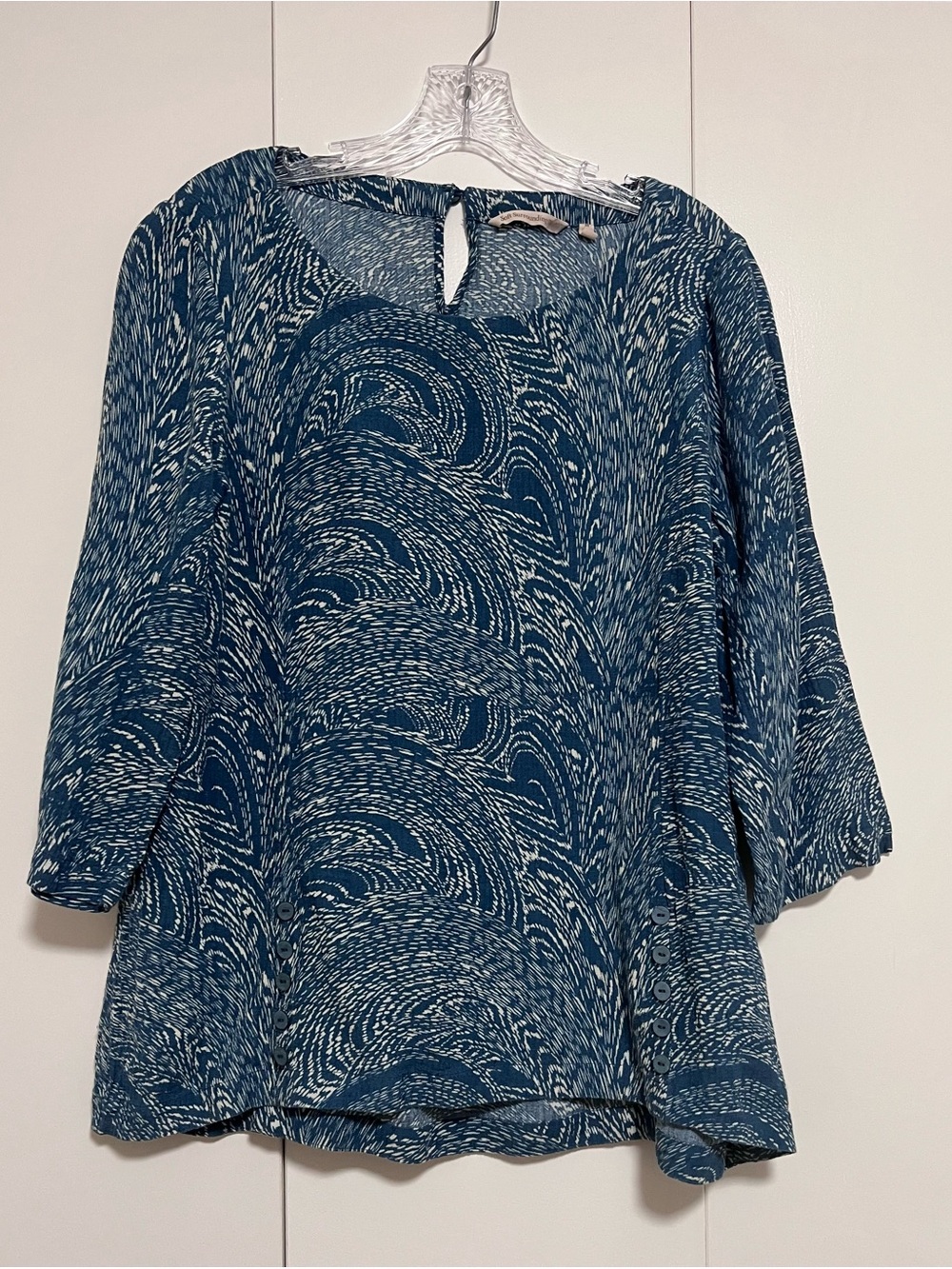 Soft Surroundings Women’s Oceo Crinkle Gauze Tunic Blue Abstract Multi Size M